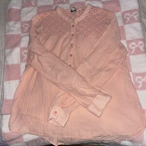 American Eagle Flower Embroidered Half Button Up Blouse